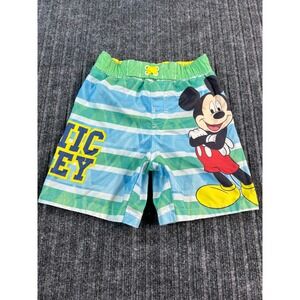 DISNEY Swim Trunks Boys 3T Blue Mickey Mouse Striped Board Shorts‎ Pool Beach